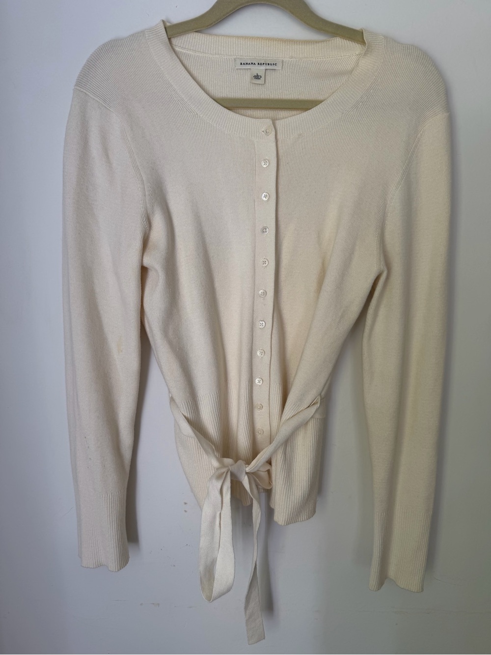 Banana Republic Cotton Cashmere Tie Waist Cardigan Cream Size L